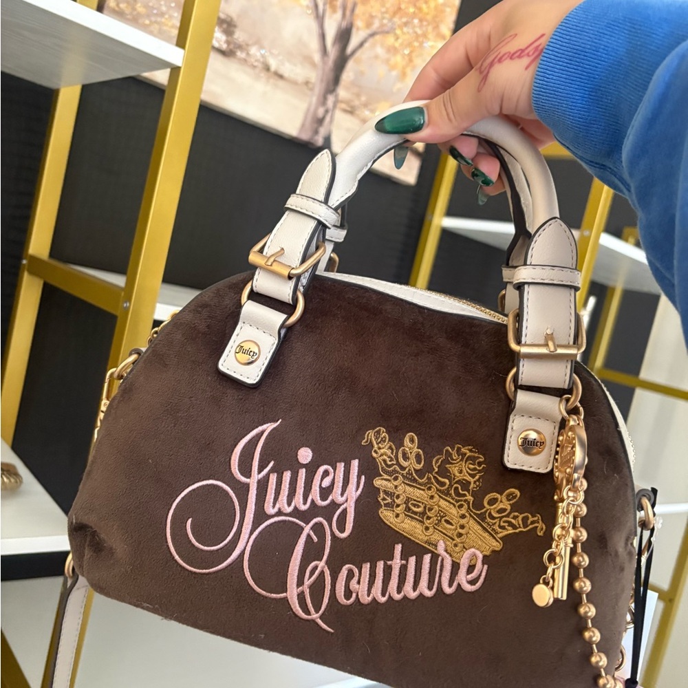 Juicy Couture Brown Satchel with Gold and Pink Accents